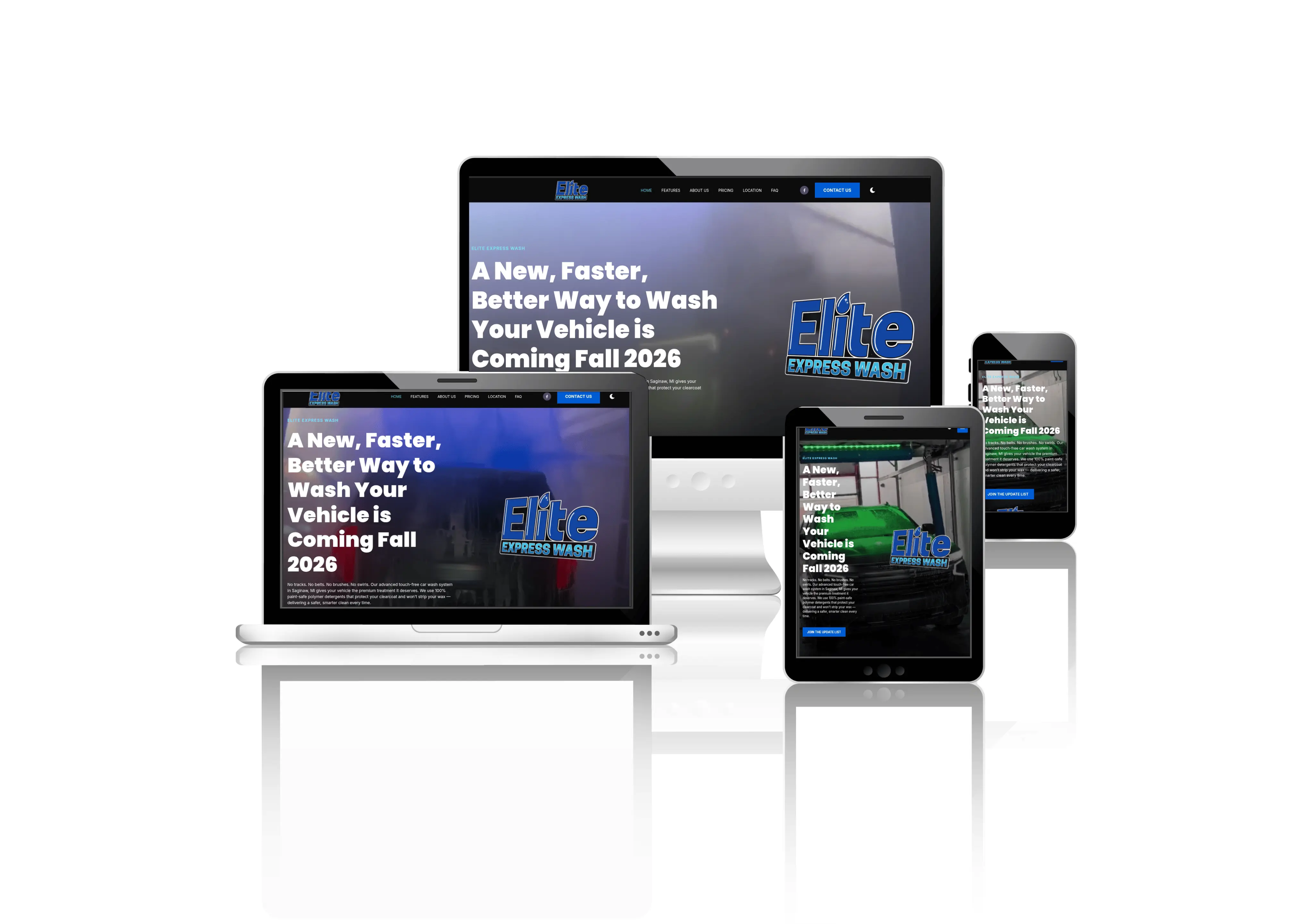 Website mockup for Elite Express Wash