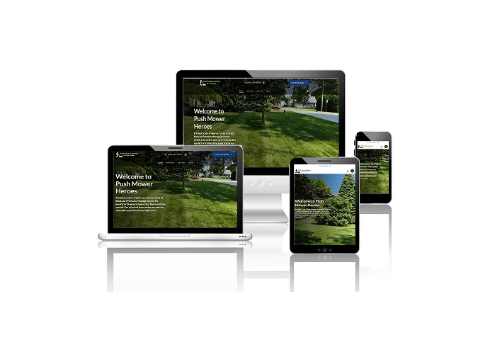 Website mockup for Push Mower Heroes